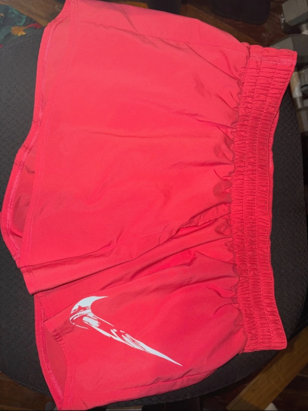 Nike Women's Bright Coral Athletic Shorts with White Swoosh
